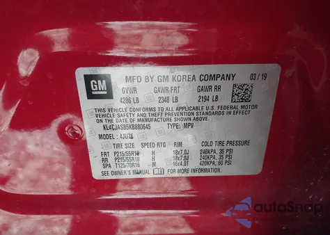 2019 Buick Encore Fwd Preferred z USA, uszkodzony, nr VIN KL4CJASB5KB880645